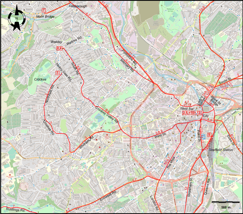 Sheffield 1948 central tram map