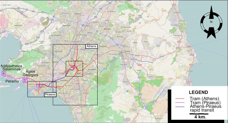 Athens Piraeus tram map 1953