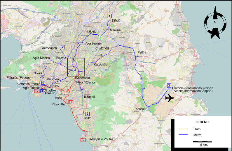 Athens Piraeus tram map 2022