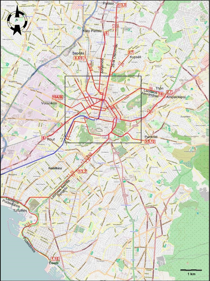 Athens regional tram map 1937