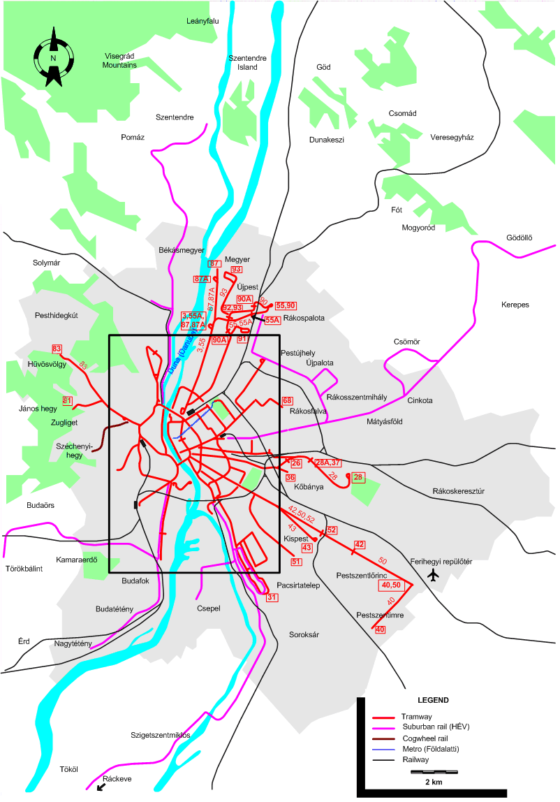 Budapest tram map 1950