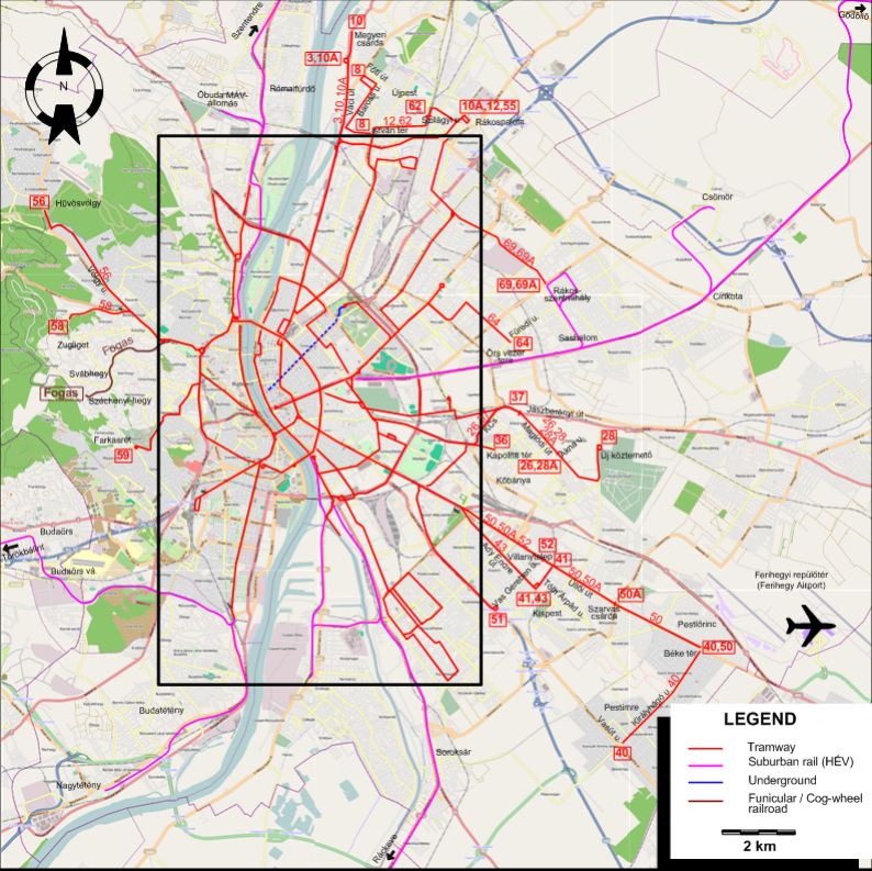 Budapest tram map 1956