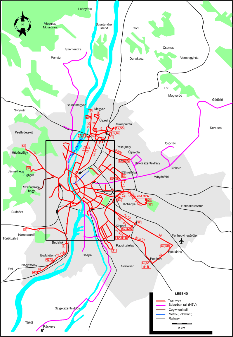 Budapest tram map 1968