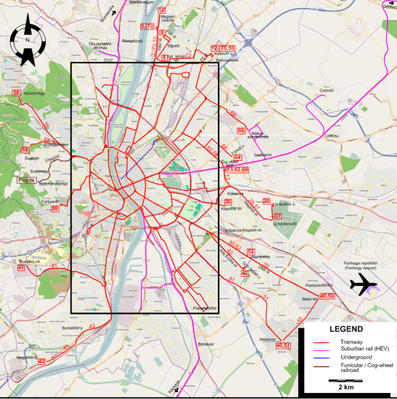 Budapest tram map 1968