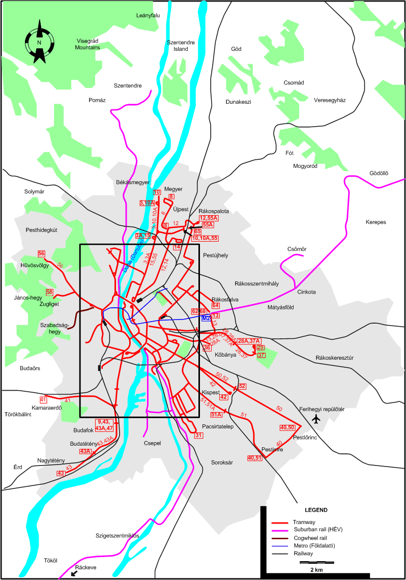 Budapest tram map 1973
