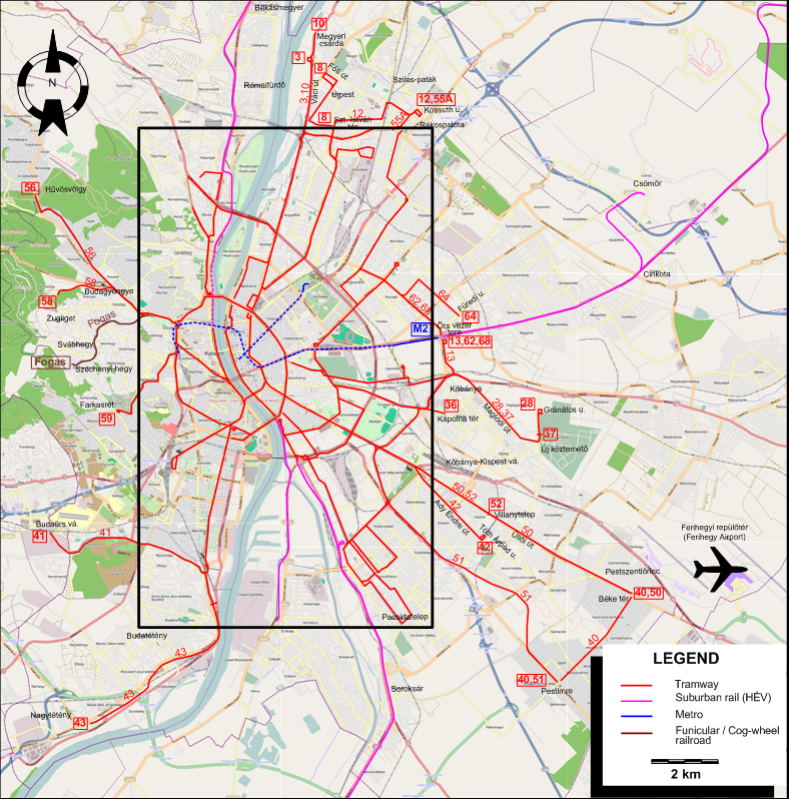 Budapest tram map 1973