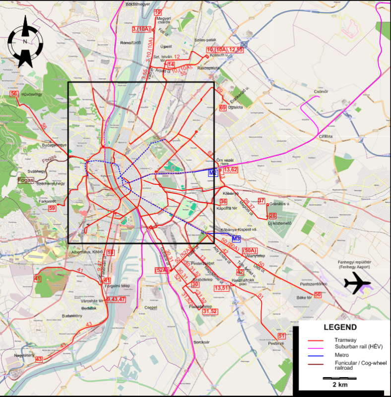 Budapest tram map 1981