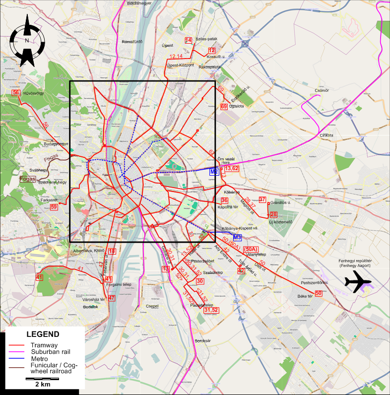 Budapest tram map 1990