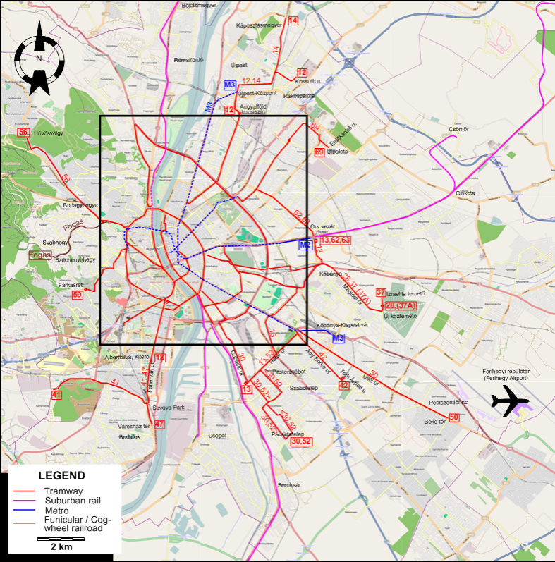 Budapest tram map 2000