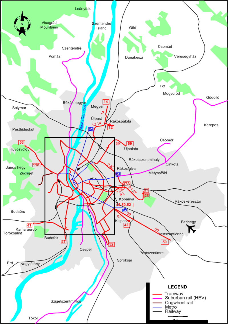 Budapest tram map 2006