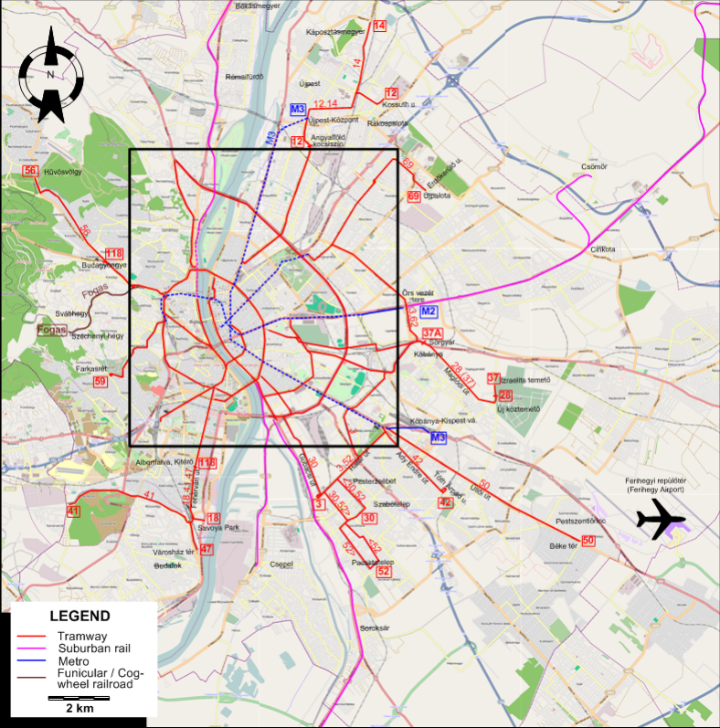 Budapest tram map 2006