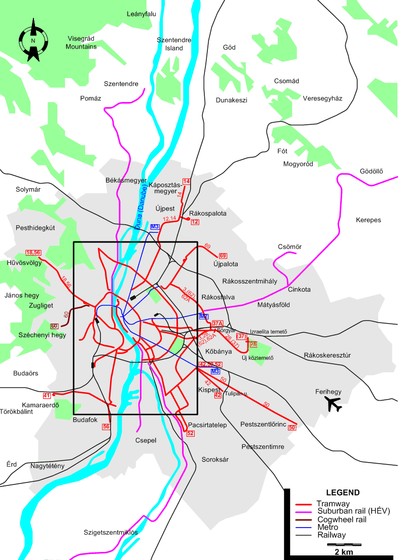 Budapest tram map 2008