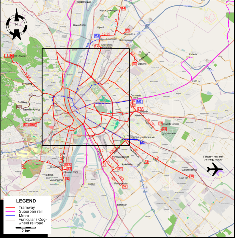 Budapest tram map 2008