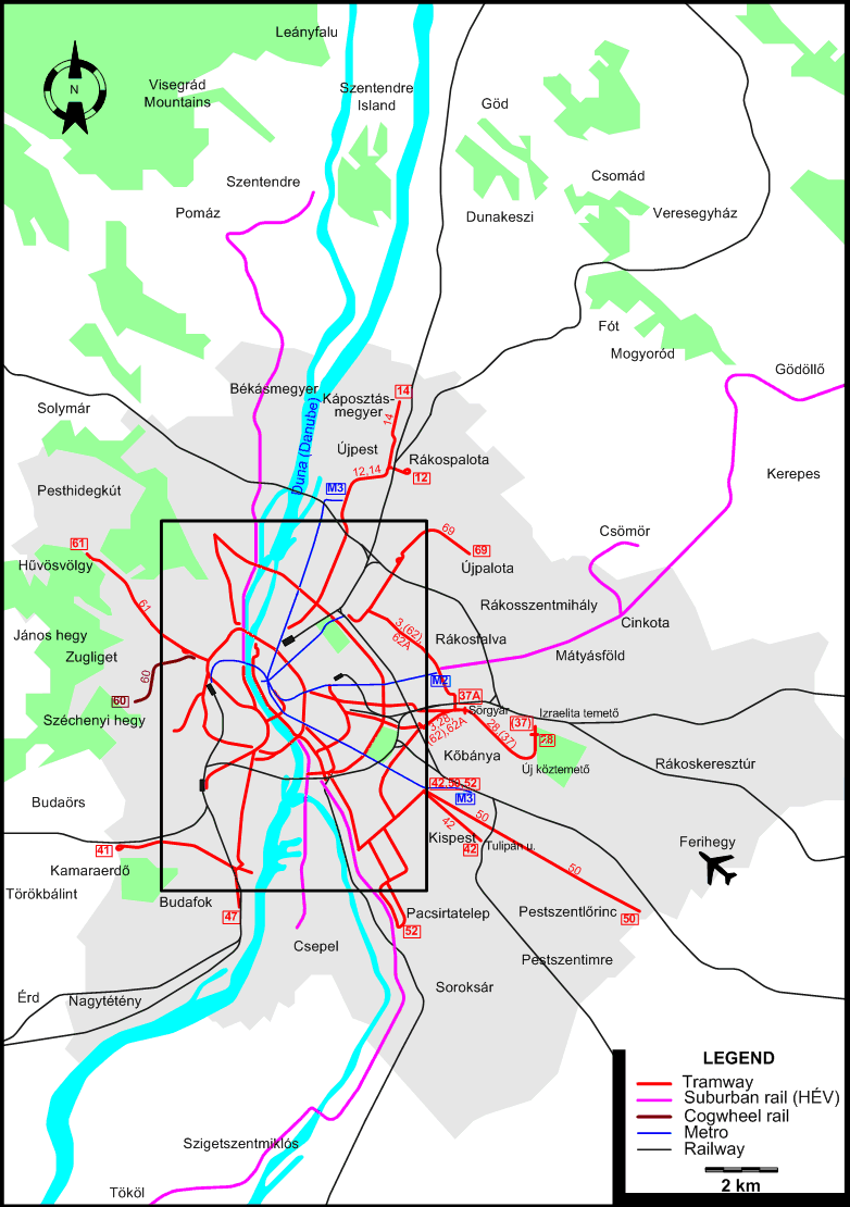 Budapest tram map 2009