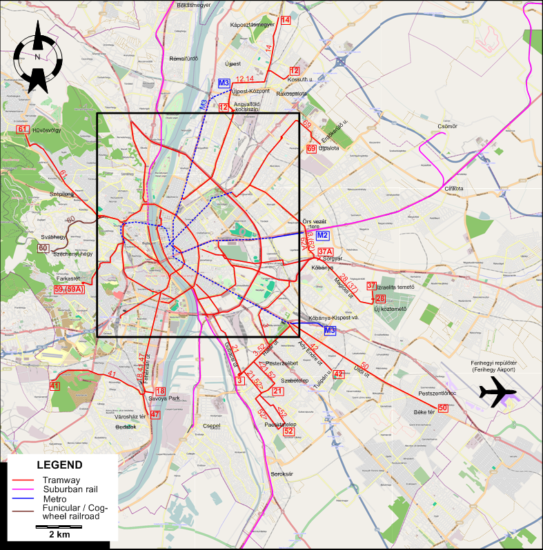 Budapest tram map 2009