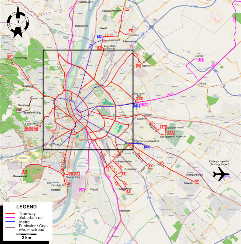 Budapest tram map 2014