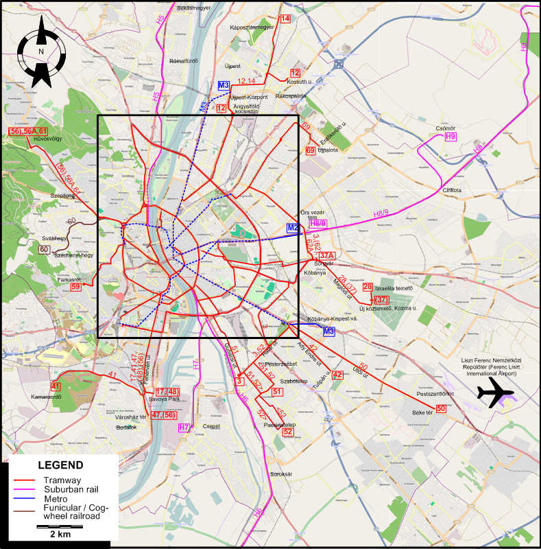 Budapest tram map 2019