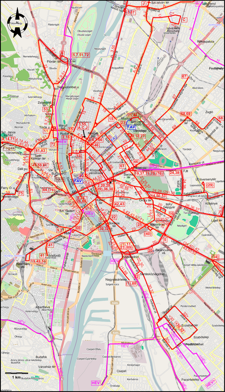 Budapest downtown tram map 1937