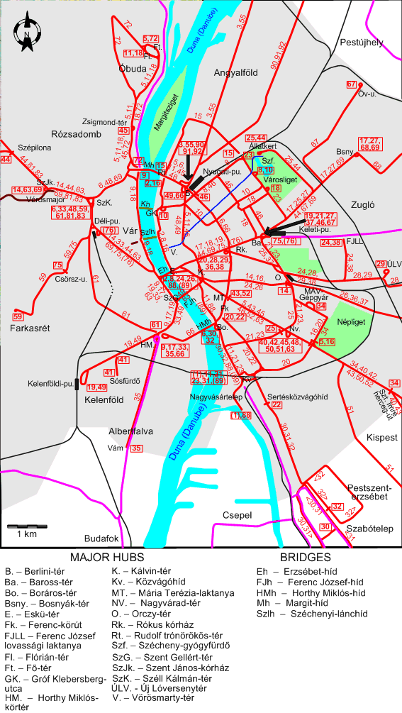 Budapest downtown tram map 1944