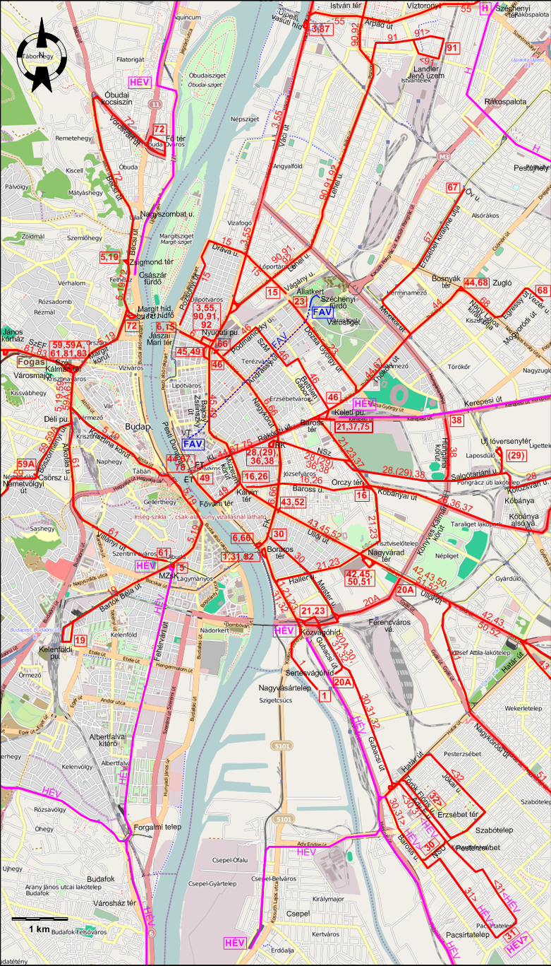 Budapest downtown tram map 1945