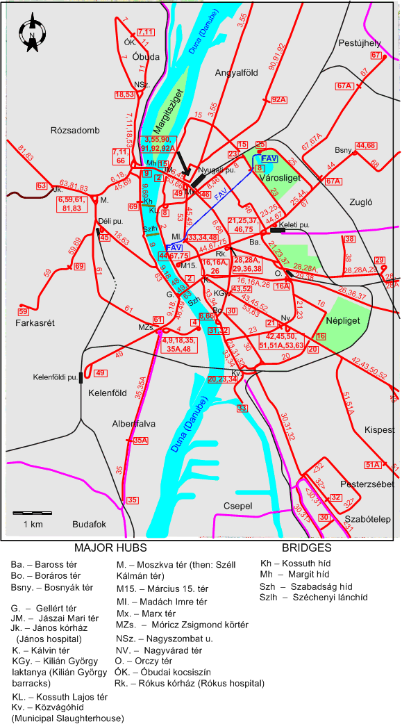 Budapest downtown tram map 1950