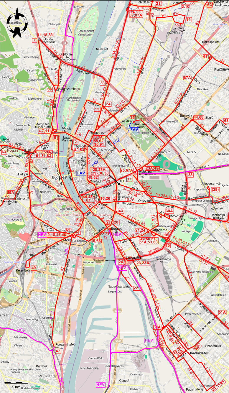 Budapest downtown tram map 1953