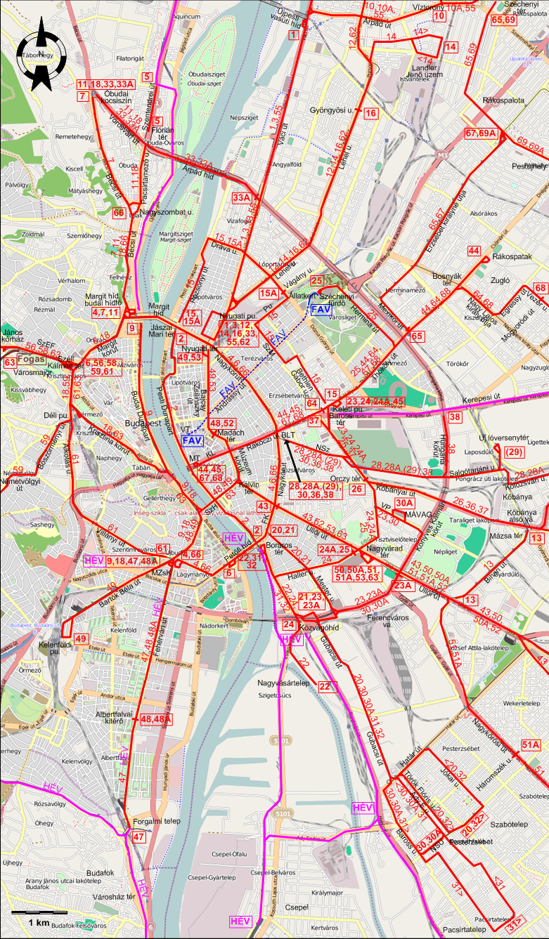 Budapest downtown tram map 1956