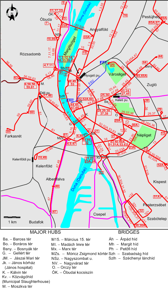 Budapest downtown tram map 1958