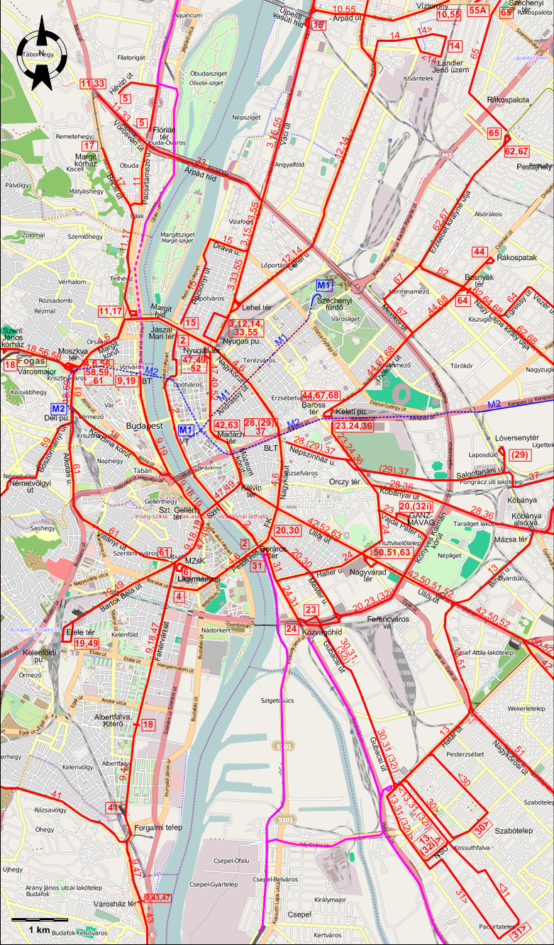 Budapest downtown tram map 1973