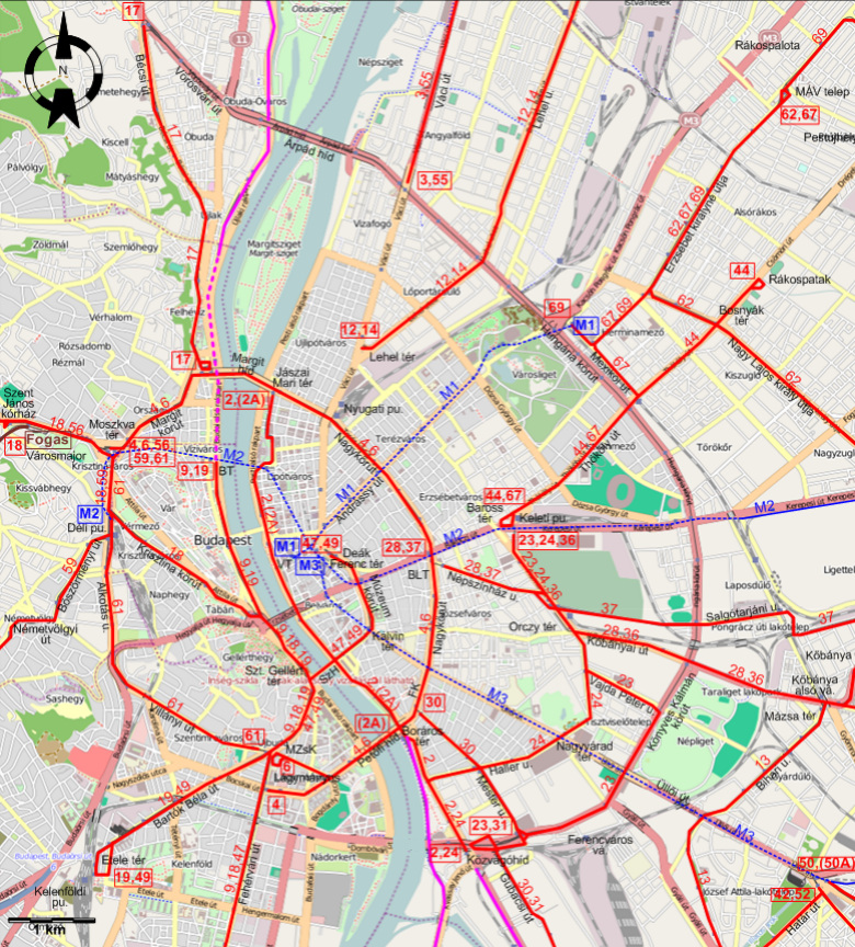 Budapest downtown tram map 1981