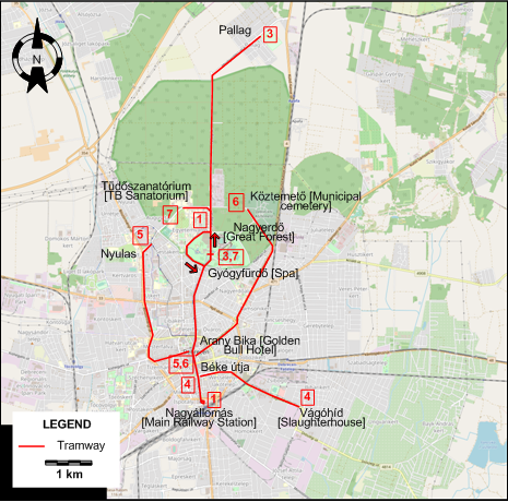 Debrecen tram map