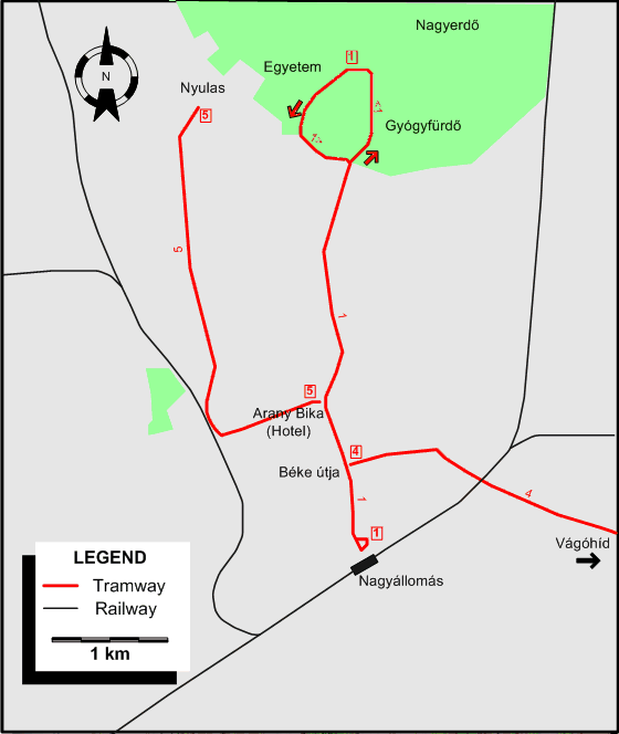 Debrecen tram map