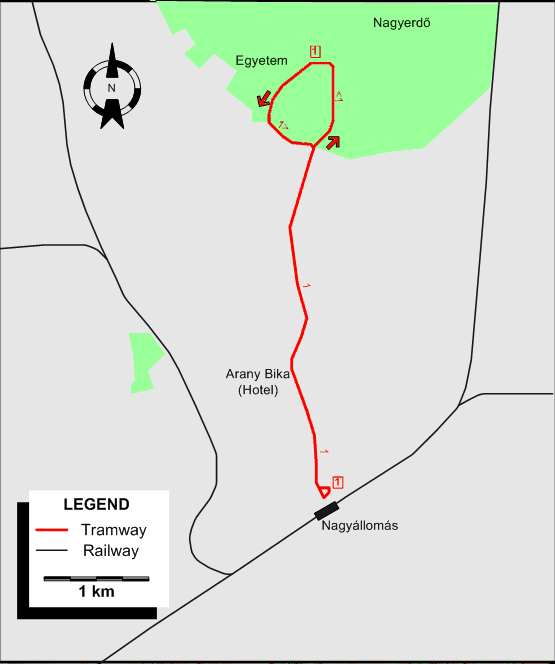 Debrecen tram map