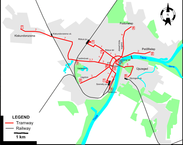 Szeged tram map