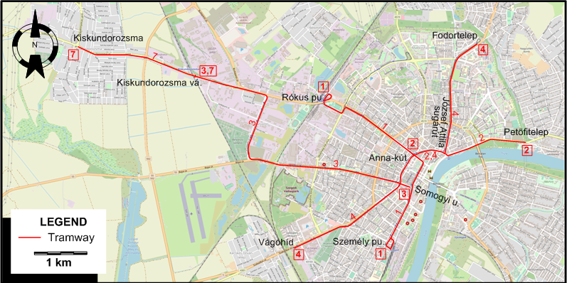 Szeged tram map