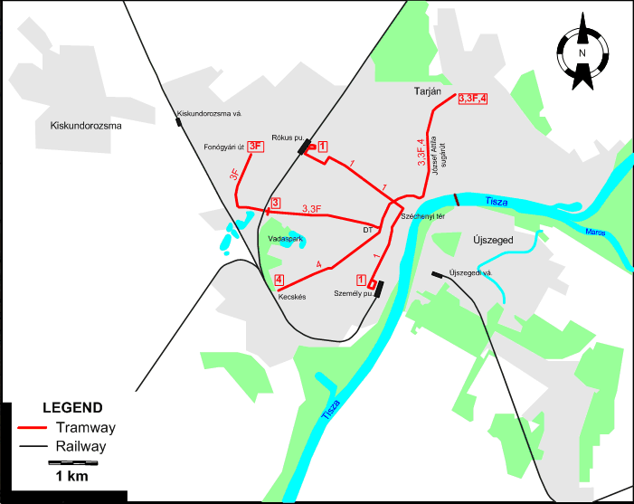 Szeged tram map