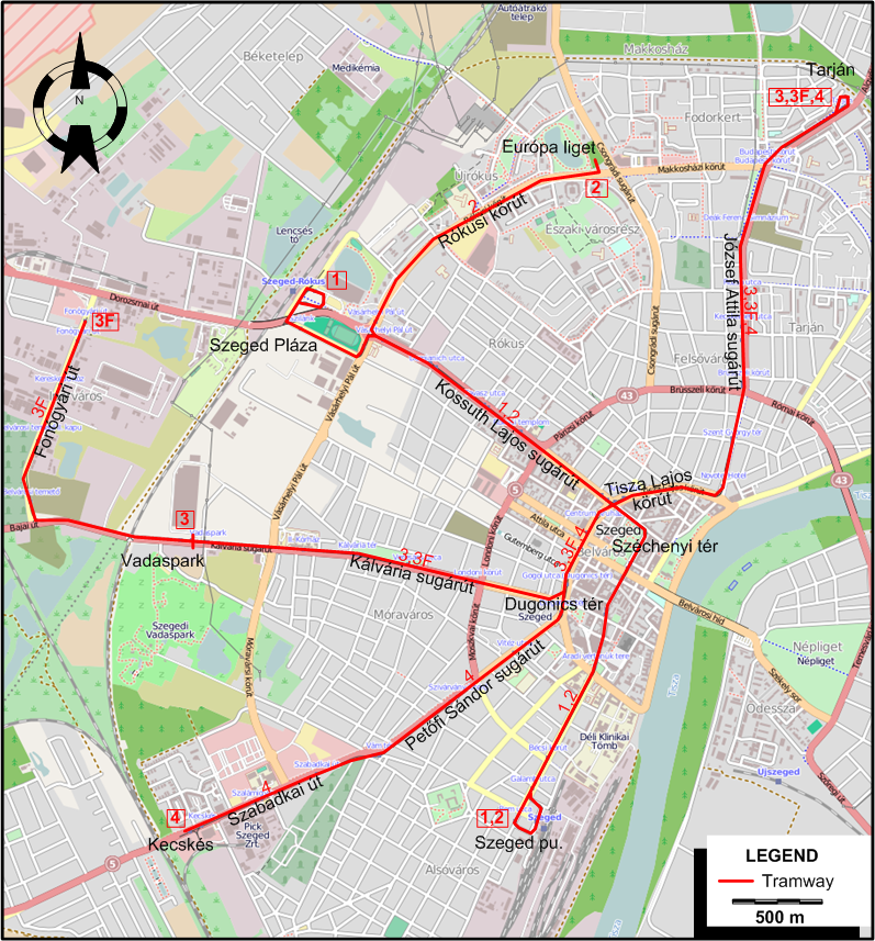 Szeged tram map