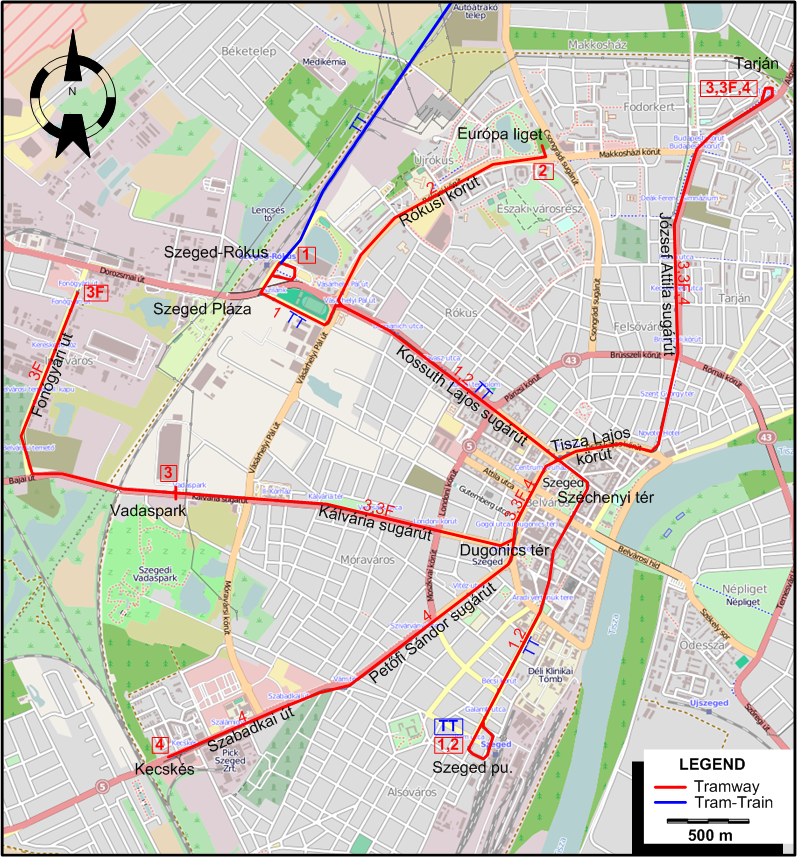 Szeged tram map