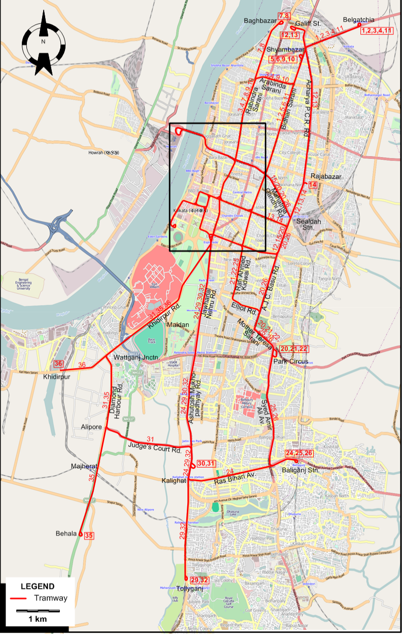 Calcutta tram map 1977