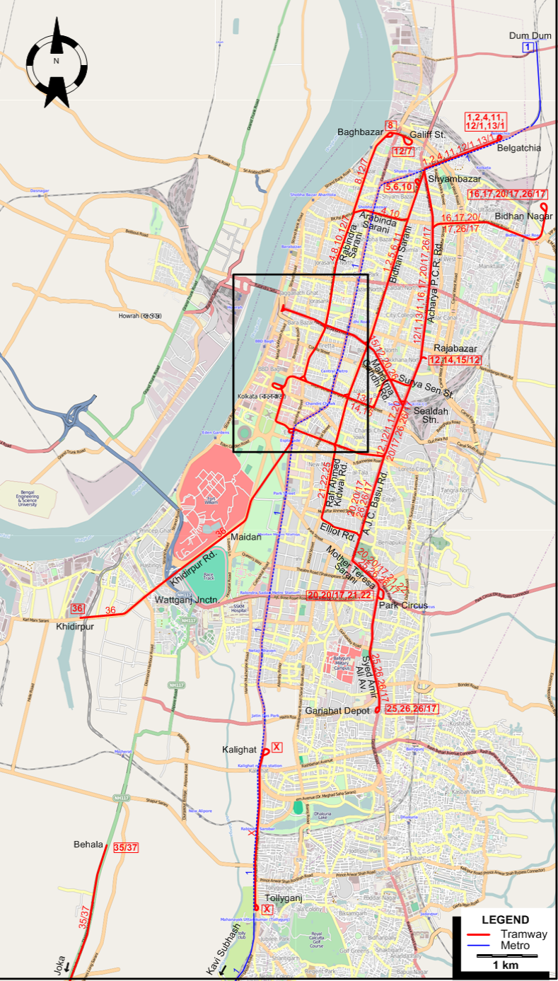 Calcutta tram map 2011