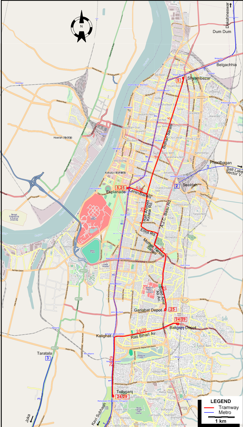 Calcutta tram map 2023