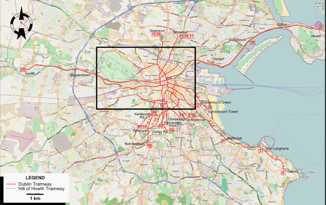 Dublin 1938 tram map