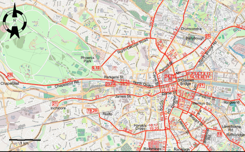 Dublin 1938 downtown tram map