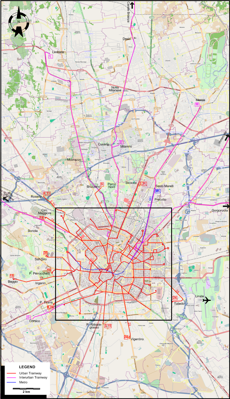 Milan 1964 tram map