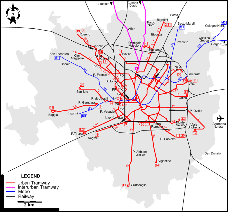 Milan 1982 tram map
