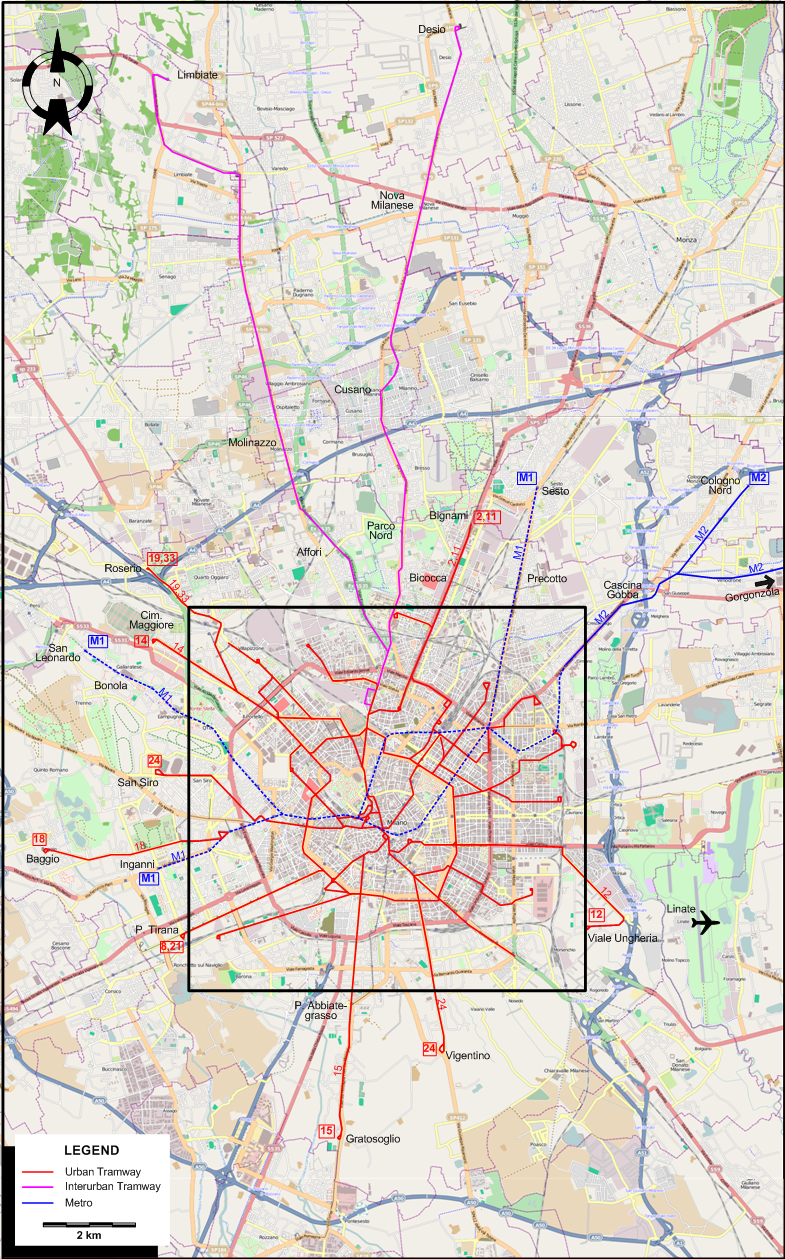 Milan 1982 tram map