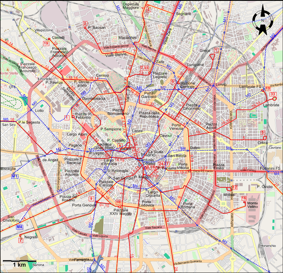 Milan 2024 downtown tram map