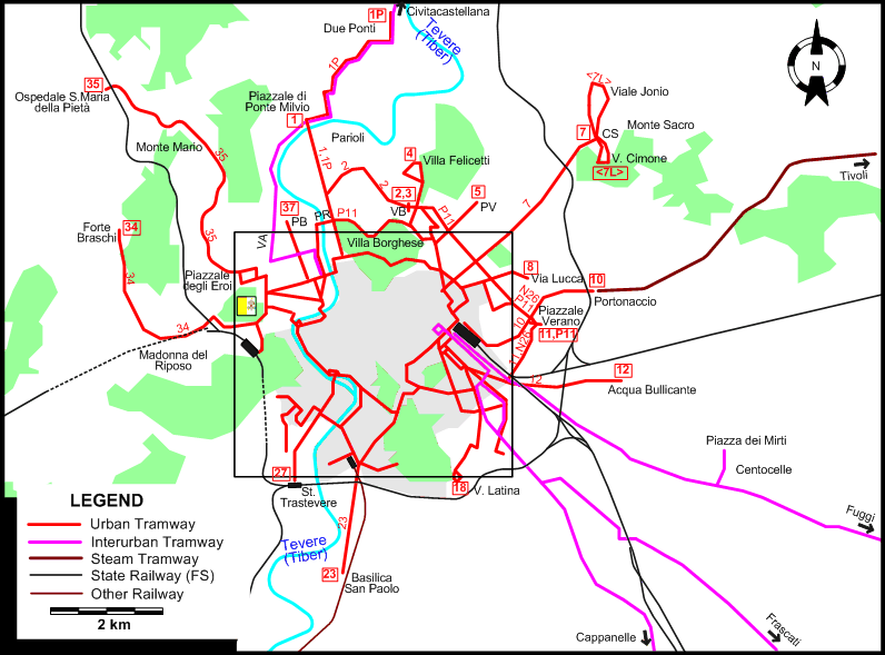 Rome 1930 tram map