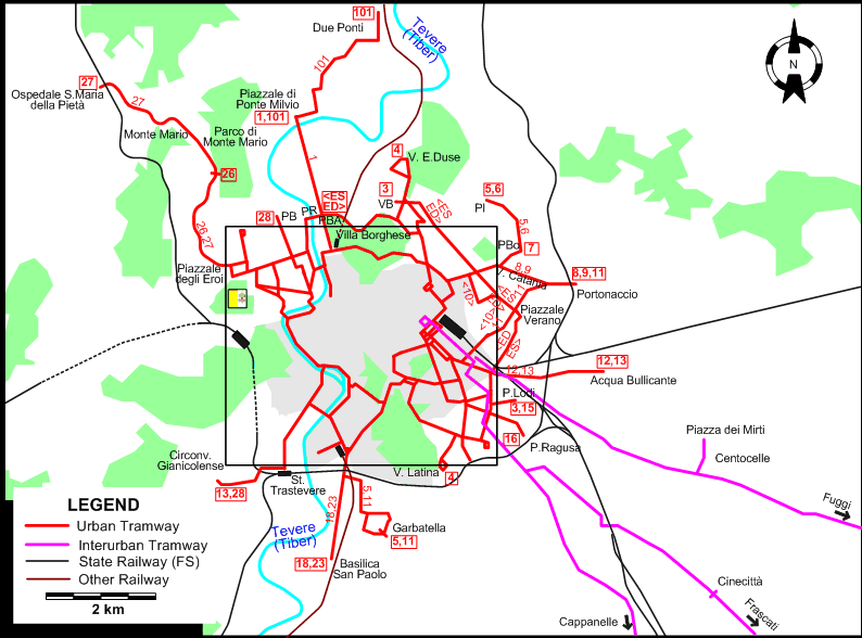 Rome 1951 tram map