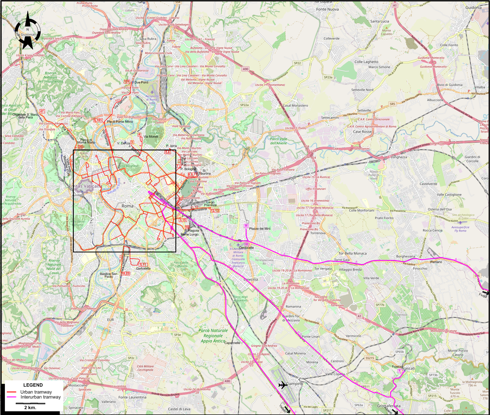 Rome 1951 tram map